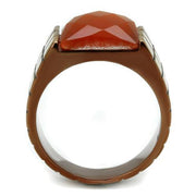 TK3114 - IP Coffee light Stainless Steel Ring with Semi-Precious Cat Eye in Orange