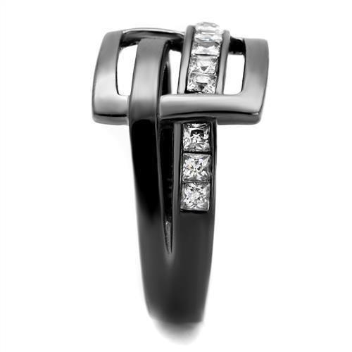 TK2690 - IP Light Black  (IP Gun) Stainless Steel Ring with AAA Grade CZ  in Clear