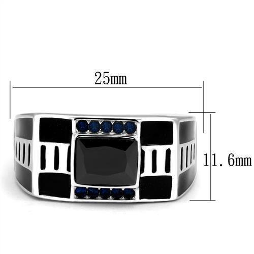 TK3002 - High polished (no plating) Stainless Steel Ring with AAA Grade CZ  in Black Diamond