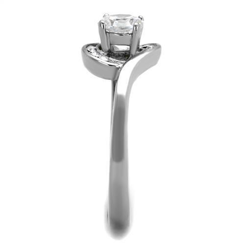 TK2116 - High polished (no plating) Stainless Steel Ring with AAA Grade CZ  in Clear