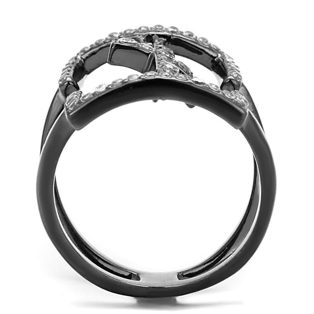 TK2826 - IP Light Black  (IP Gun) Stainless Steel Ring with AAA Grade CZ  in Clear