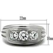 TK491 - High polished (no plating) Stainless Steel Ring with AAA Grade CZ  in Clear