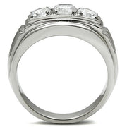 TK491 - High polished (no plating) Stainless Steel Ring with AAA Grade CZ  in Clear