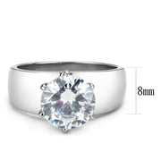 TK52004 - High polished (no plating) Stainless Steel Ring with AAA Grade CZ  in Clear