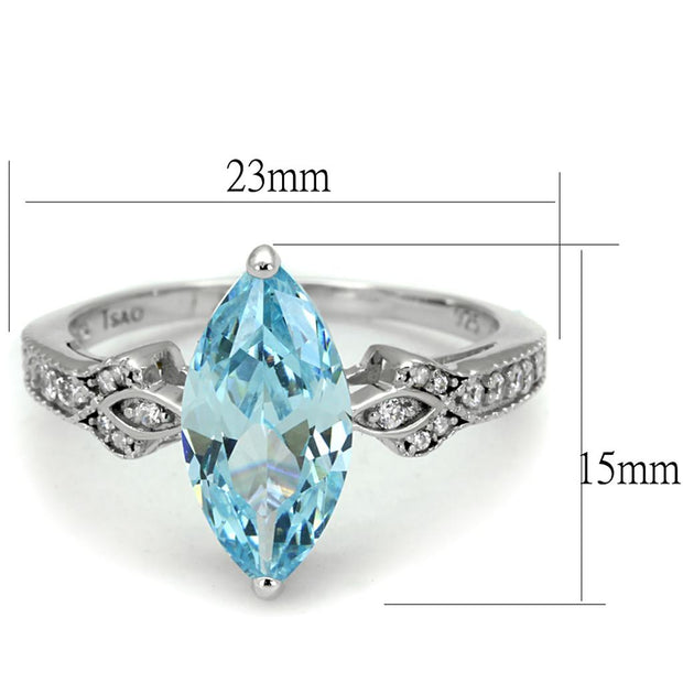 TS502 - Rhodium 925 Sterling Silver Ring with AAA Grade CZ  in Sea Blue