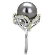TS318 - Rhodium 925 Sterling Silver Ring with Synthetic Pearl in Gray