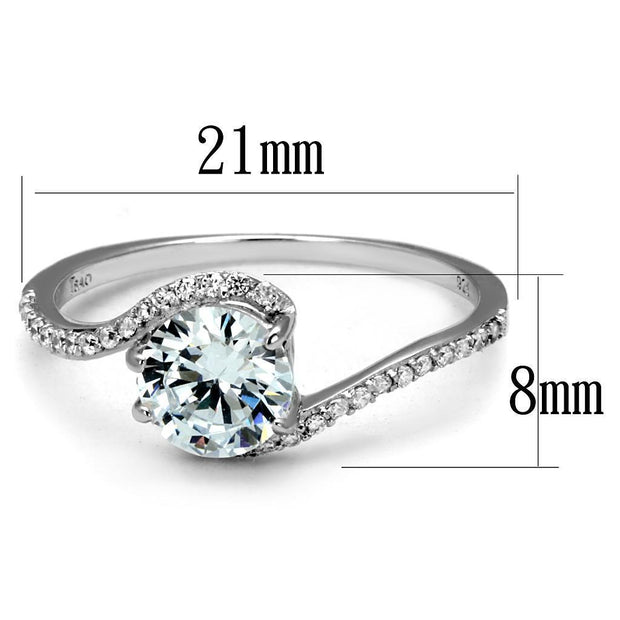 TS536 - Rhodium 925 Sterling Silver Ring with AAA Grade CZ  in Clear