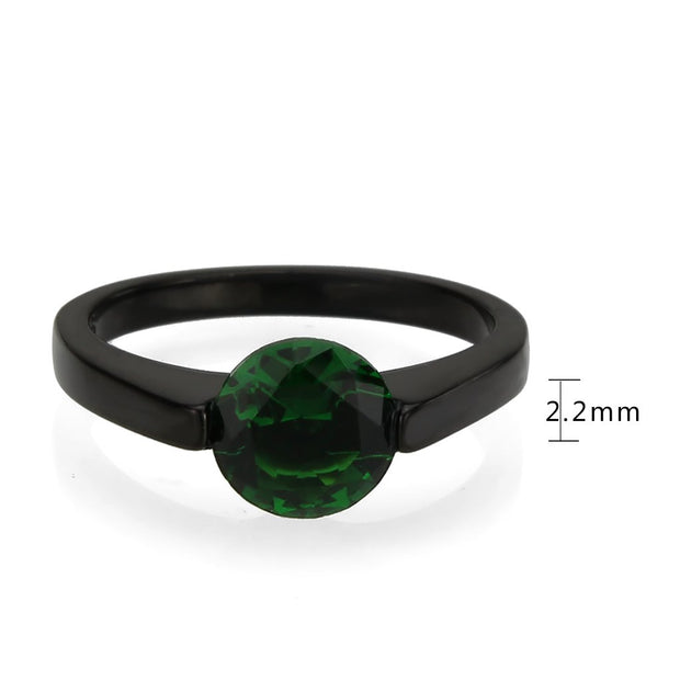 TK3738 IP Black Stainless Steel Ring with Synthetic in Emerald