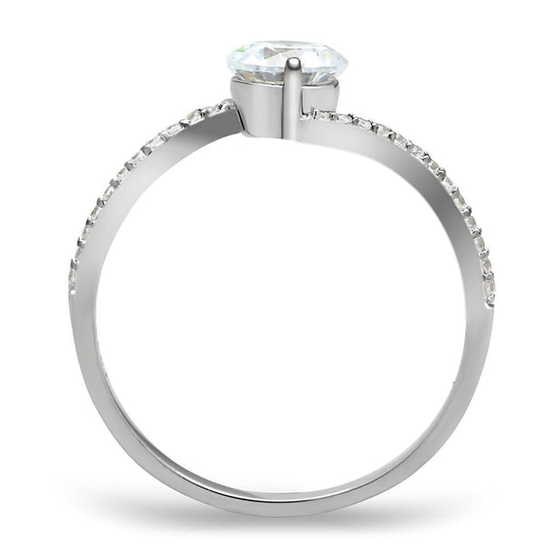 TS045 - Rhodium 925 Sterling Silver Ring with AAA Grade CZ  in Clear