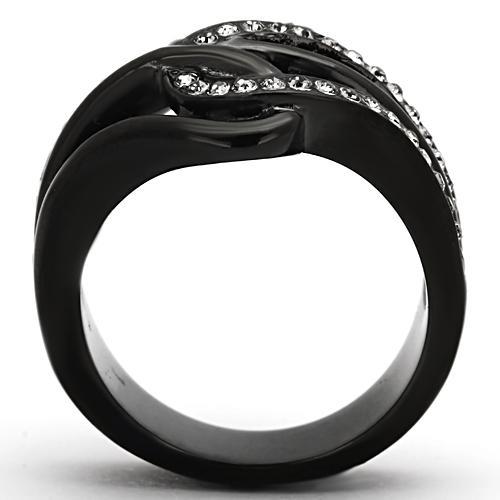 TK978 - IP Black(Ion Plating) Stainless Steel Ring with Top Grade Crystal  in Black Diamond