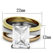 TK962 - Three Tone IPï¼ˆIP Gold & IP Rose Gold & High Polished) Stainless Steel Ring with AAA Grade CZ  in Clear