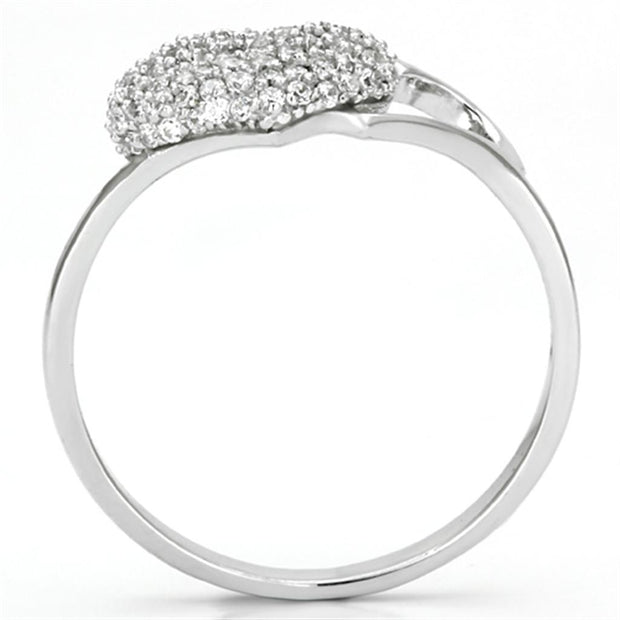 TS130 - Rhodium 925 Sterling Silver Ring with AAA Grade CZ  in Clear