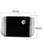 TS459 - Rhodium 925 Sterling Silver Ring with Synthetic Onyx in Jet