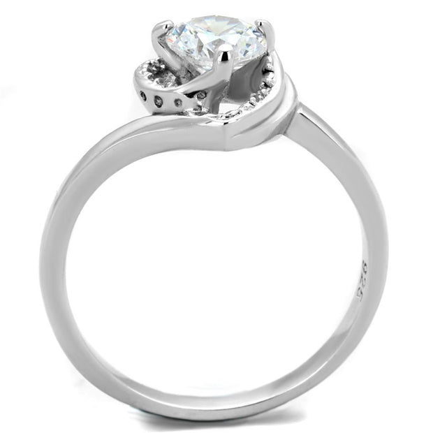 TS398 - Rhodium 925 Sterling Silver Ring with AAA Grade CZ  in Clear