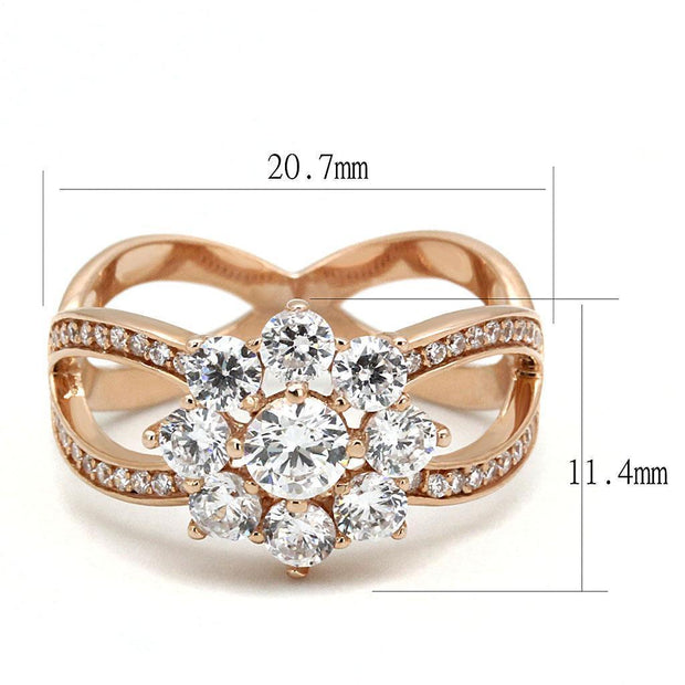 TS586 - Rose Gold 925 Sterling Silver Ring with AAA Grade CZ  in Clear