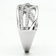TS134 - Rhodium 925 Sterling Silver Ring with AAA Grade CZ  in Clear