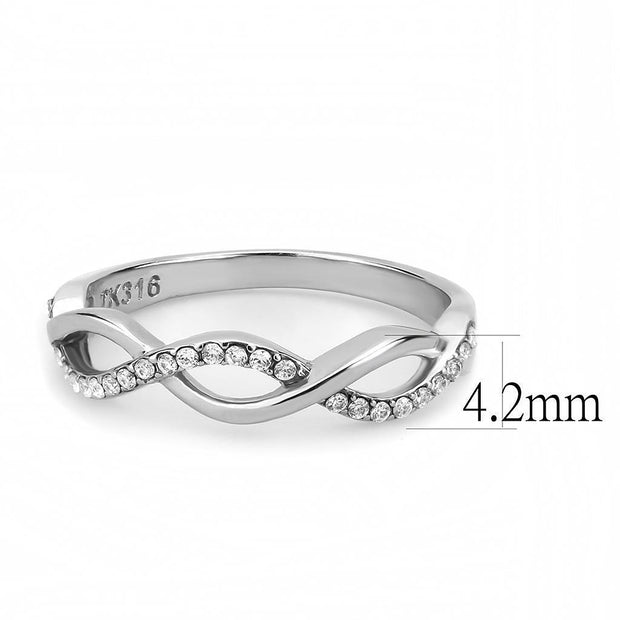DA243 - High polished (no plating) Stainless Steel Ring with AAA Grade CZ  in Clear