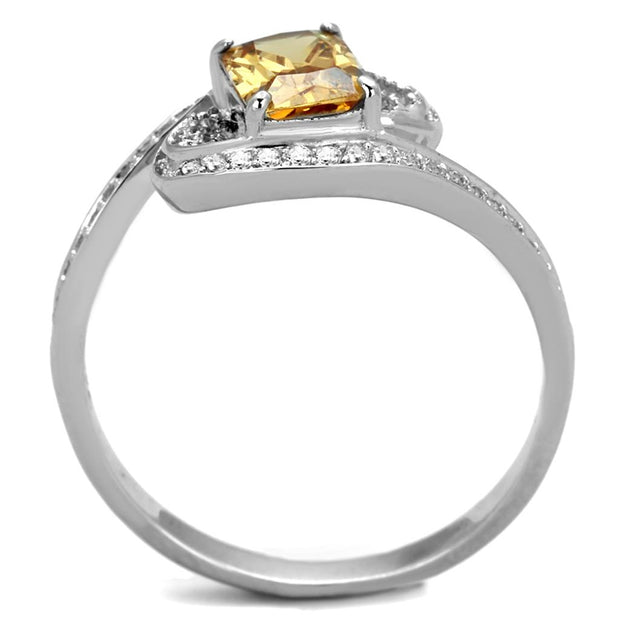 TS183 - Rhodium 925 Sterling Silver Ring with AAA Grade CZ  in Champagne