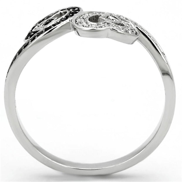 TS125 - Rhodium 925 Sterling Silver Ring with AAA Grade CZ  in Black Diamond
