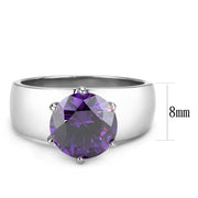 TK52002 - High polished (no plating) Stainless Steel Ring with AAA Grade CZ  in Amethyst