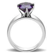 TK52002 - High polished (no plating) Stainless Steel Ring with AAA Grade CZ  in Amethyst