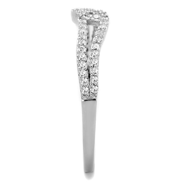 TS202 - Rhodium 925 Sterling Silver Ring with AAA Grade CZ  in Clear