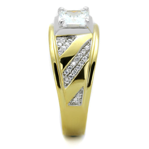 TS247 - Gold+Rhodium 925 Sterling Silver Ring with AAA Grade CZ  in Clear
