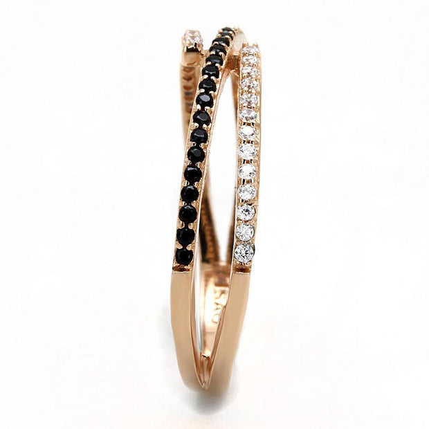 TS590 - Rose Gold 925 Sterling Silver Ring with Synthetic Spinel in Jet