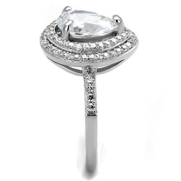 TS414 - Rhodium 925 Sterling Silver Ring with AAA Grade CZ  in Clear