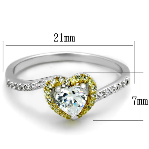 TS339 - Reverse Two-Tone 925 Sterling Silver Ring with AAA Grade CZ  in Clear
