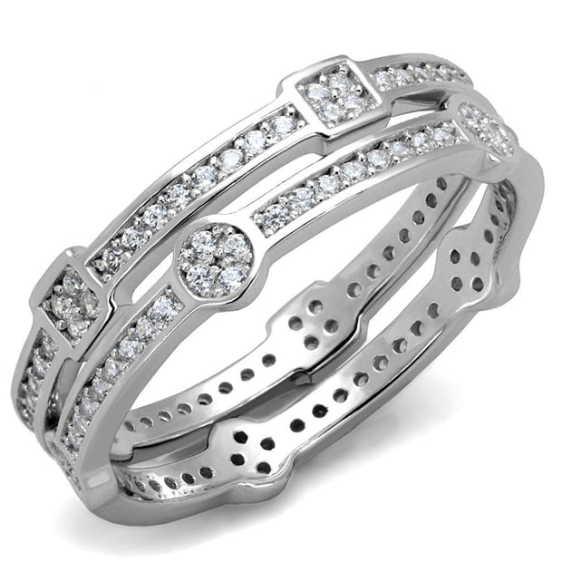 TS503 - Rhodium 925 Sterling Silver Ring with AAA Grade CZ  in Clear