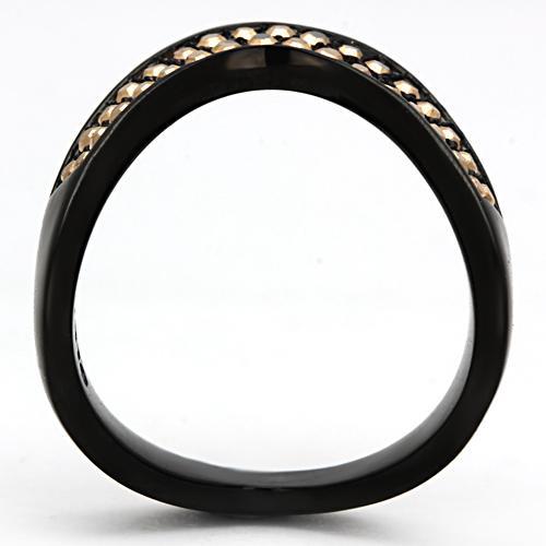 TK982 - IP Black(Ion Plating) Stainless Steel Ring with Top Grade Crystal  in Metallic Light Gold