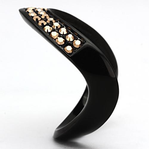 TK982 - IP Black(Ion Plating) Stainless Steel Ring with Top Grade Crystal  in Metallic Light Gold
