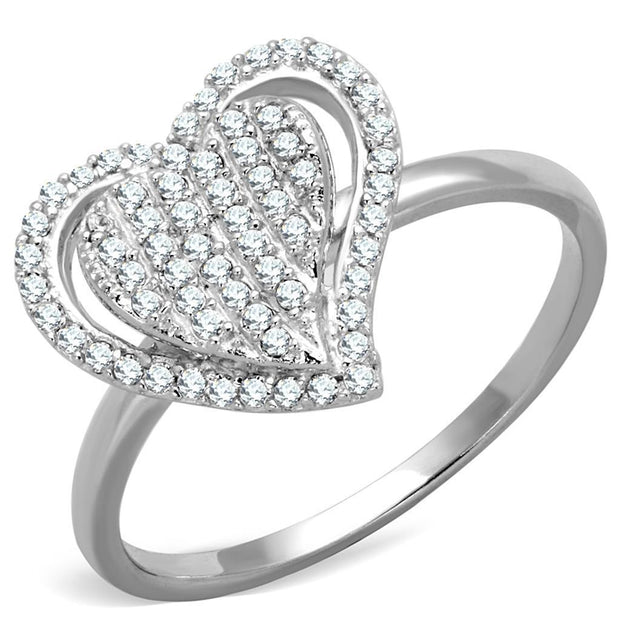 TS192 - Rhodium 925 Sterling Silver Ring with AAA Grade CZ  in Clear
