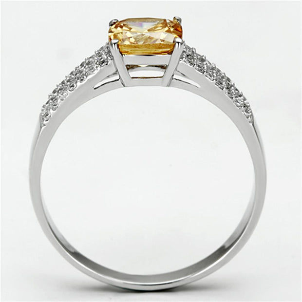 TS099 - Rhodium 925 Sterling Silver Ring with AAA Grade CZ  in Champagne