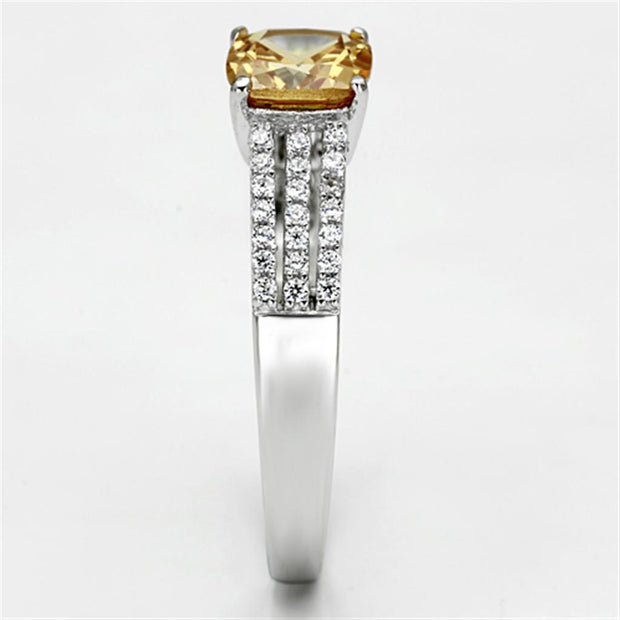 TS099 - Rhodium 925 Sterling Silver Ring with AAA Grade CZ  in Champagne