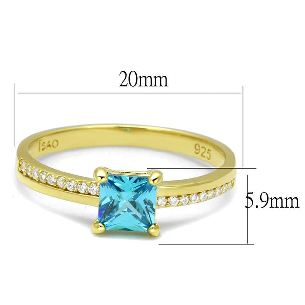 TS559 - Gold 925 Sterling Silver Ring with AAA Grade CZ  in Sea Blue