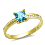 TS559 - Gold 925 Sterling Silver Ring with AAA Grade CZ  in Sea Blue