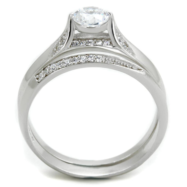 TS348 - Rhodium 925 Sterling Silver Ring with AAA Grade CZ  in Clear