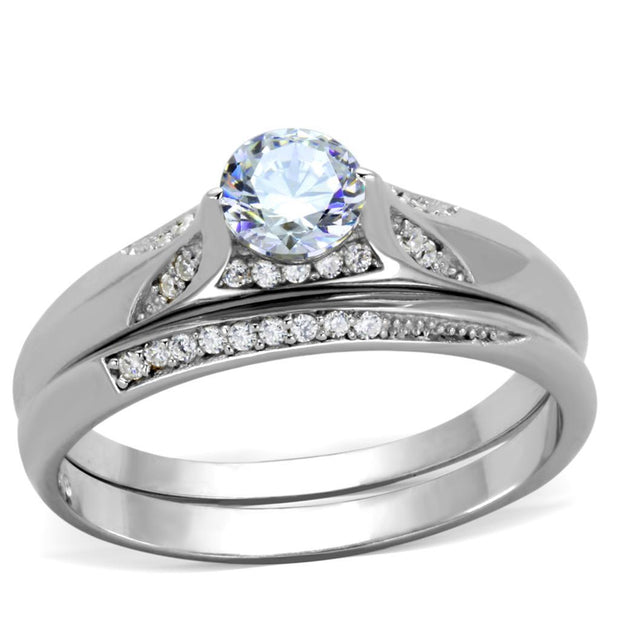 TS348 - Rhodium 925 Sterling Silver Ring with AAA Grade CZ  in Clear
