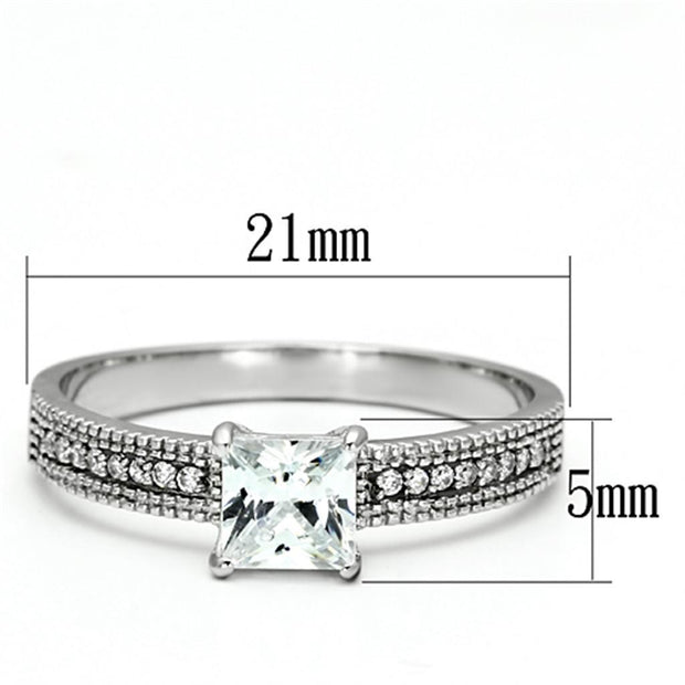 TS081 - Rhodium 925 Sterling Silver Ring with AAA Grade CZ  in Clear