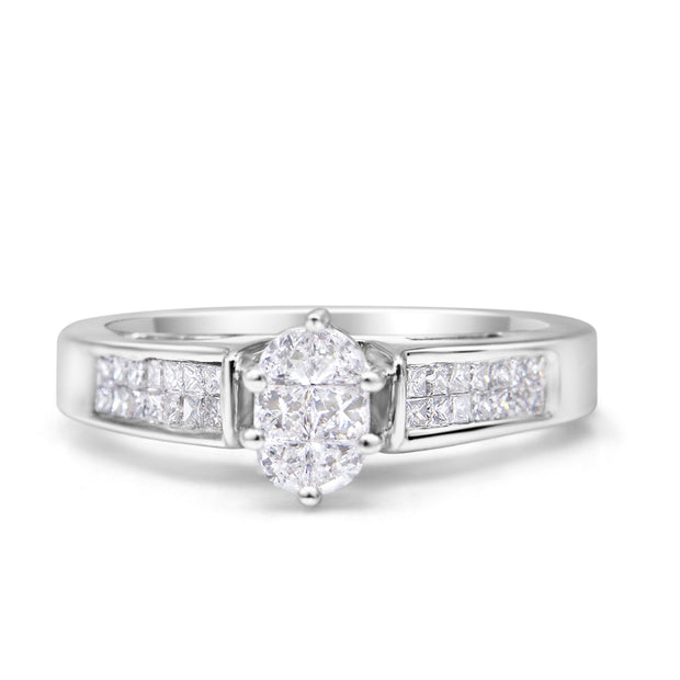14K White Gold 5/8 Cttw Pie Cut Diamond Oval Shape Solitaire Ring (H-I Color, VS1-VS2 Clarity) - Ring Size 7
