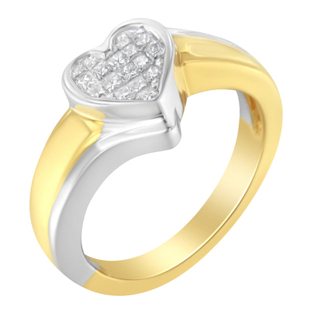14K Two-Toned Gold Princess-Cut Diamond Heart Promise Ring (1/4 Cttw, H-I Color, I1-I2 Clarity) - Size 7