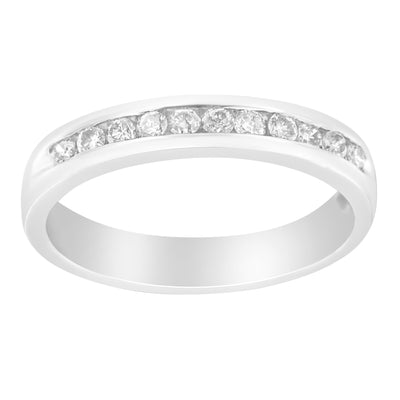 18K White Gold 1/4 Cttw Channel Set Brilliant Round-Cut Diamond Classic 11 Stone Wedding Band Ring (E-F Color, I1-I2 Clarity) - Size 7