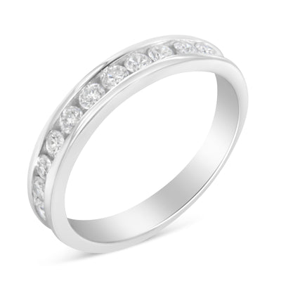 IGI Certified 1/2 Cttw Round Brilliant Cut Diamond 18K White Gold Channel Set Eternity Style Wedding Band Ring (H-I Color, I1-I2 Clarity) - Size 7