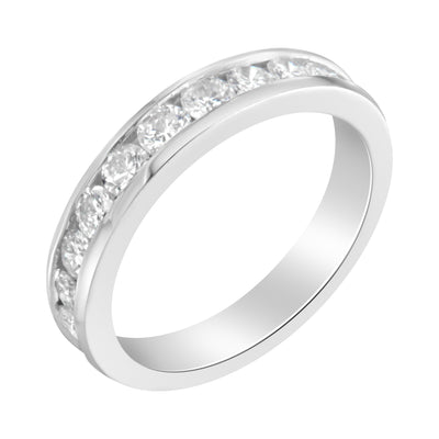 IGI Certified 1.0 Cttw Diamond 18K White Gold Channel-Set Half-Eternity Band Wedding Ring (E-F Color, I1-I2 Clarity) - Size 5-1/2