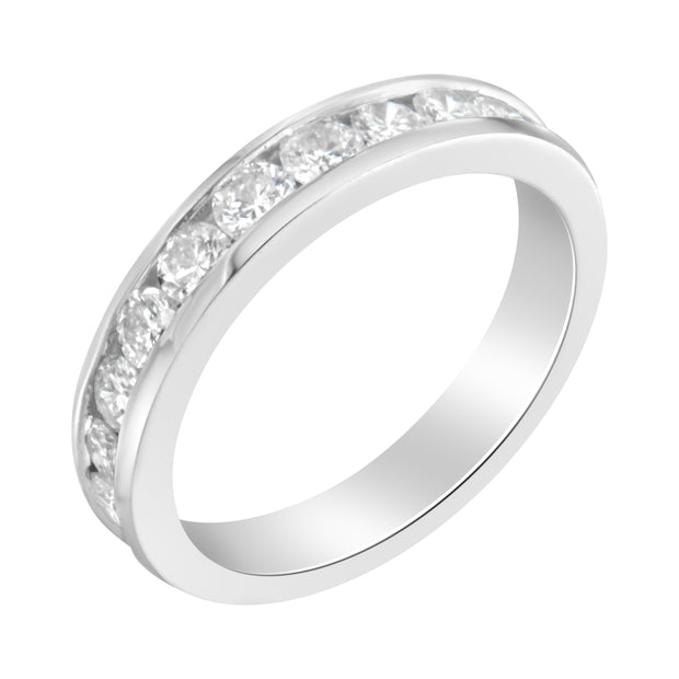 IGI Certified 1.0 Cttw Diamond 18K White Gold Channel-Set Half-Eternity Band Wedding Ring (E-F Color, I1-I2 Clarity) - Size 7