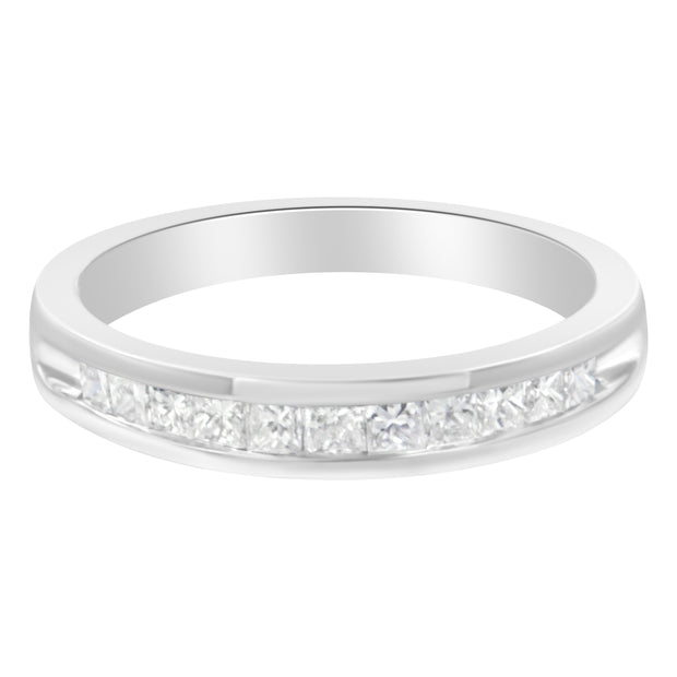 IGI Certified 1/2 Cttw Princess Cut Diamond 18K White Gold Channel Set Half Eternity Style Wedding Band Ring (H-I Color, SI2-I1 Clarity) - Size 4-1/2