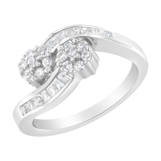 14K White Gold Round and Baguette Diamond Bypass Ring (1/2 cttw, H-I Color, I1-I2 Clarity) - Ring Size 7
