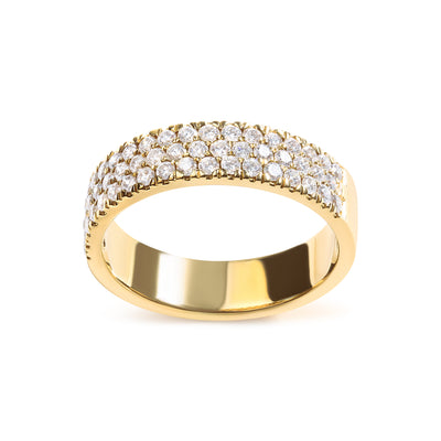 14K Yellow Gold Pave Set 3/4 cttw Multi Row Diamond Band Ring  (H-I Color, SI2-I1 Clarity) - Ring Size 7